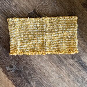 Brandy Melville Yellow & White Smocked Strapless Top